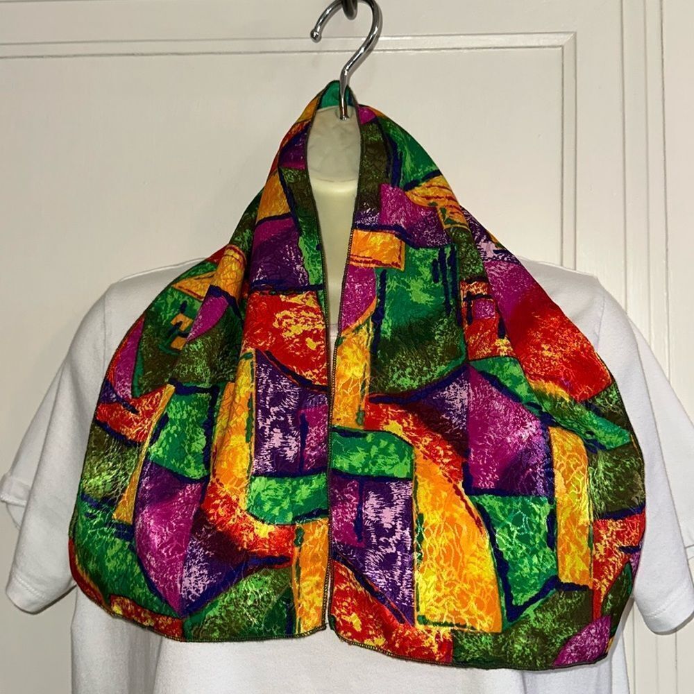Vintage multi color(green, purple, orange, red  &‎ yellow) polyester neck scarf